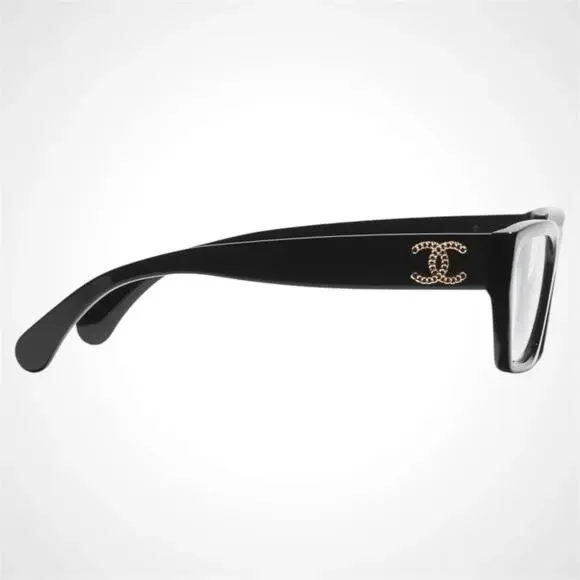 New CHANEL Eyeglasses Black Gold Chain CC Rectangle 52mm Rx-able - Picture 3 of 5